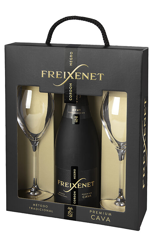Dāvanu komplekts. Freixenet Cordon Negro Brut 11,5% 0,75l   + 2 glāzes